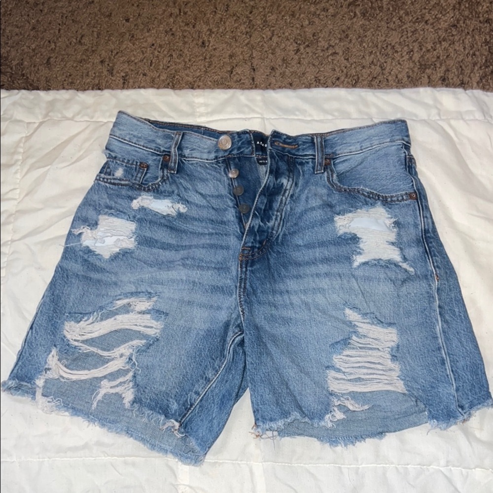 Blue Distressed Jean Shorts with Frayed Edges